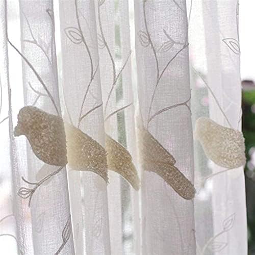 Alifish bordou cortinas puras de 84 polegadas de comprimento de marfim de marfim painéis de cortina pássaros e árvores Tratamento de