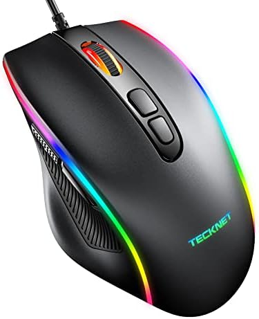 Mouse de jogos com fio TeckNet, mouse RGB [LED RGB respiratório], USB do mouse de jogos [PLUG PLAY], 7 botões programáveis,