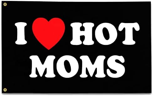 I Love Moms Flag I Heart Hot Moms Flag 3x5 ft Funny Decoration Banner para Decoração de parede de dormitório ao ar livre e faculdade - Presentes de tapeçaria do dia das mães