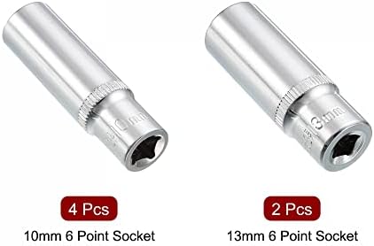 uxcell 1/4 polegada de unidade por um conjunto de soquete de 10 mm e 13 mm de 6 pcs, métrica de 6 pontos, aço CR-V