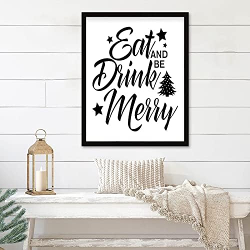 Citação emoldurada branca e preta Arte da parede Eat Drink e Seja Merry Wall Art Board personalizado para Wall Home Room Kitchen Farmhouse 16x20in