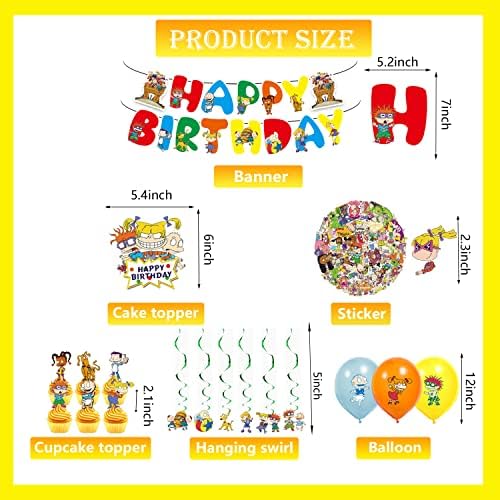 Festos de festas de aniversário de desenho animado e decorações para o 1º 3º Kid, inclui faixas de aniversário, redemoinhos, balões,