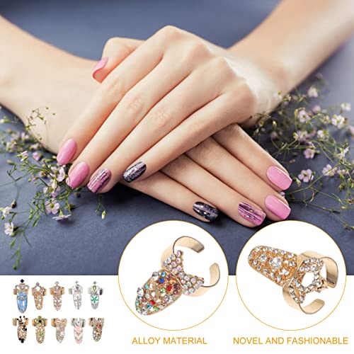 10pcs anéis de unha anéis de cristal de flor anéis de unhas shinestone knuckle unhas anéis de moda anéis de unhas para mulheres
