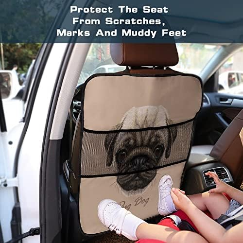 Pug Dog Cute Animal Car Back Protector de kick tapetes Organizador Proteção à prova d'água com bolsos de armazenamento 1pc