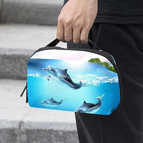 Organizador eletrônico, bolsa de cosméticos, organizador de viagens eletrônicas, bolsa de tecnologia, padrão de animais marinhos azuis