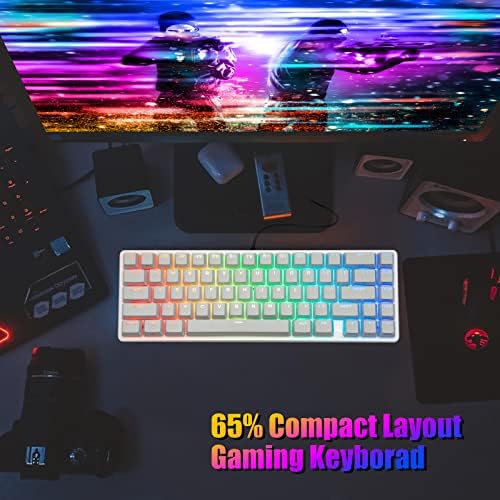 teclado mecânico com fio Tieti, RGB Backlit Ultra Compact 65% Layout 67 Keys Teclado de jogo, teclado que está em swappable quente,