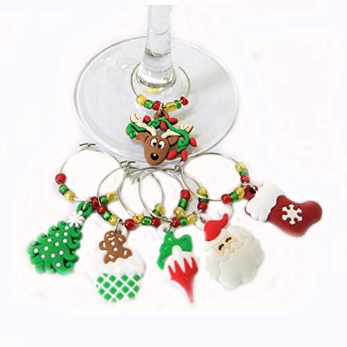 Christmas Wine Glass Mark Charms: Natal com tema de silicone tags 6pcs Festas de degustação de vinhos de férias