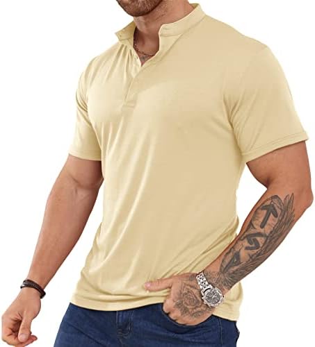 Henley Henley Camisetas de manga curta Casual Casual Slim Fit Camisetas Botão Botão Top de algodão