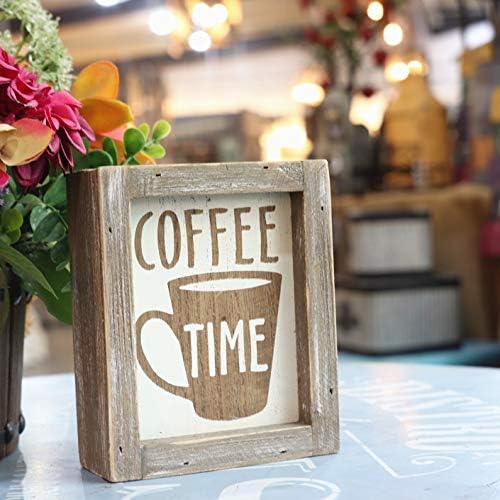 Parisloft Coffe Time Time Rustic Barn Wood Pequena caixa de café decoração para cozinha, placa de café de madeira rústica para café da fazenda da fazenda decoração de madeira decoração de madeira 5.8'x4.8 '' '