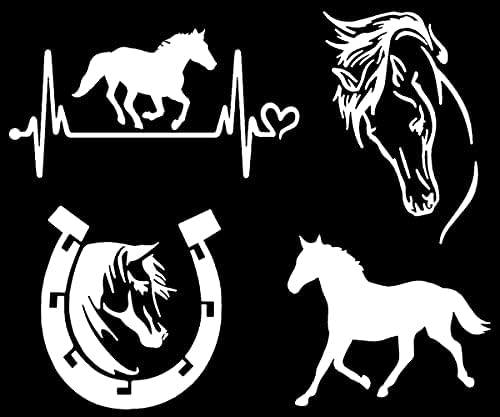 Decalque de cavalo 4 Pacote: batimento cardíaco de cavalo, ferradura, galopagem de cavalos, cabeça de cavalo detalhada