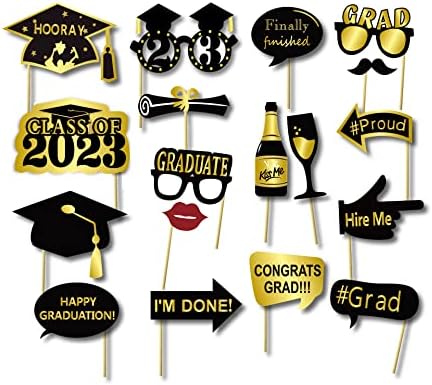 2023 Graduação Selfie Photo Booth Frame Black and Gold com 18pcs Photo Boy