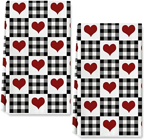 AnyDesign Day's Dia dos Namorados Toalha de cozinha 18 x 28 xadrez de búfalo amam o coração toalha romântica para secar