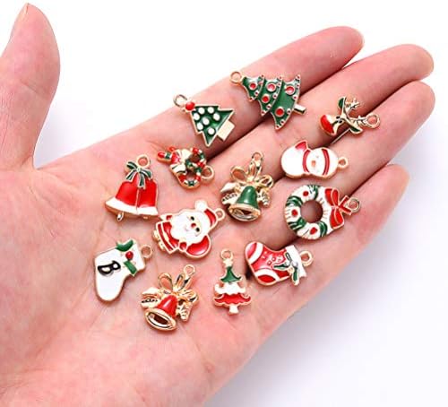 Aboofan 38pcs de esmalte de natal Charms desenho animado Santa Snowflake rena Charm de jóias de jóias Fazendo encantos de acessórios para colar de colar de colar de colar