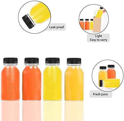 6 PCs 4 oz de suco de suco de plástico reutilizável recipientes de bebidas a granel transparentes para suco, leite e outros com tampas pretas