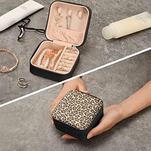 Umiriko Brown Leopard Print Small Jewelry Box, Jóias portáteis de viagem para anel, pingente, brinco, colar, caixa de armazenamento de organizador de pulseira, presentes para meninas mulheres
