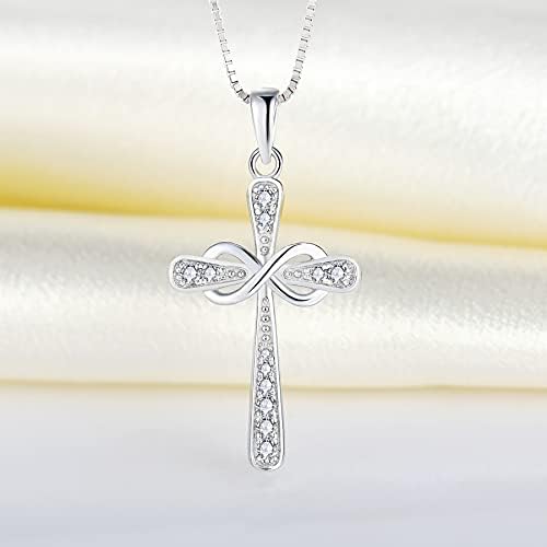 YL Cruz Colar 925 Sterling Silver Infinity Pingente Jóias Religiosas Baptismo Christian Gift