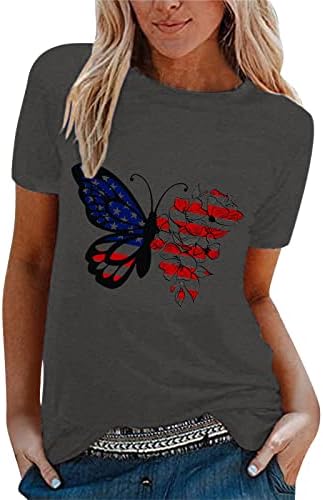 Mulheres Top Top Extra Longa Longa Feminina Casual Dia da Independência Butterfly Camiseta Camisa Camisa de Manga Curta