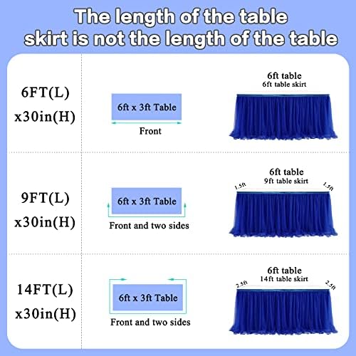 Saia de mesa de tule azul da marinha saias de mesa de mesa para retângulo Tabela de aniversário de 9 pés de aniversário