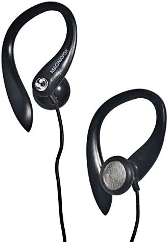 MAGNAVOX MHP4854-BK EARBUDOS EARHOOK com microfone em preto | Disponível em preto e branco | Earbuds Earhook com microfone | Extra de valor estéreo de conforto para os fones de ouvido | Cabo de borracha durável |