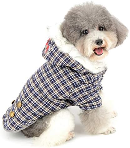 Casaco de inverno de cão pequeno zunea com capuz para xadrez de cachorros de cachorro super macio quente algodão acolchoado