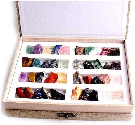 Laaalid xn216 40 tipos lotes lotes misturados de cristal natural minerais de pedra rochosa amostra de gemada mini pedra reiki de reiki presente com uma caixa natural