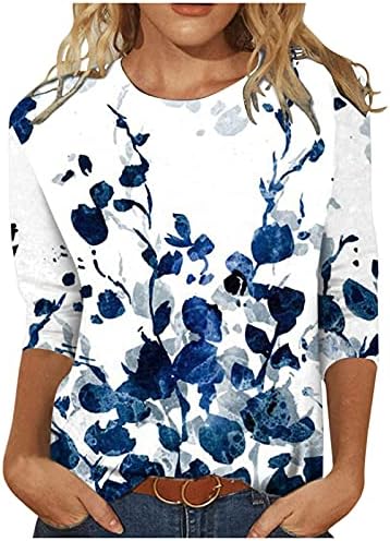 3/4 camisas de manga Mulheres casuais tops de verão da moda Blouses Dressty 2023 Fall Fashion Tees Crew pescoço Pullover de moletom