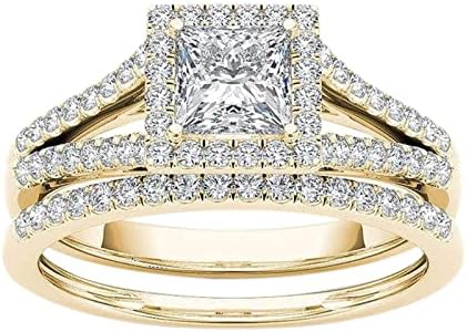 Ouro banhado a ouro prata de zircônia cúbica Casada anel de noiva Anel antigo Anel de engajamento do anel de noivado para mulheres