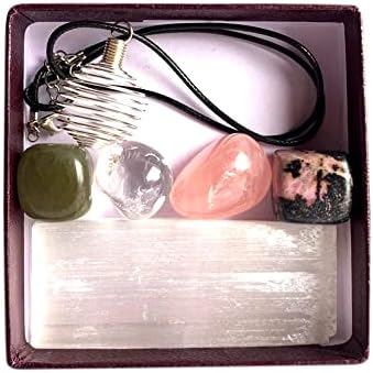 Reiki chakra cura de pedra cristalina para amor e felicidade - inclui aventurina verde, rhodonita, rosa quartzo, clear