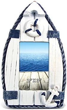 Cota Global Boat Beach 2x3 Frame - Moldura fotográfica de barcos de madeira angustiada branca para a memória de férias de verão, areia