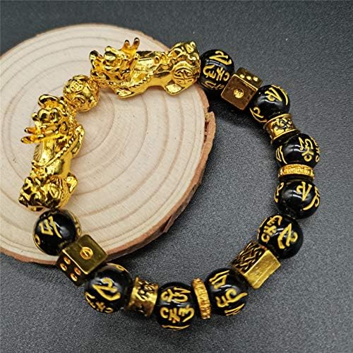 Homelavie 2 PCs Feng Shui Black Obsidian Riquelete de riqueza 12mm Mantra BEAD PI XIU Bracelets para homens Atrair riqueza e boa sorte