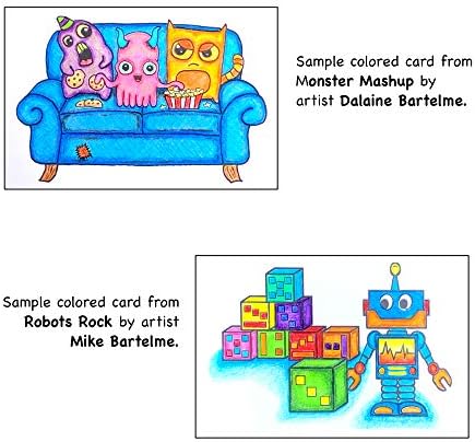 Colorpockit 4x6 Cartão de livro de cartão postal para colorir decks com mashup monstro e robôs rock. Reabastece o kit de coloração