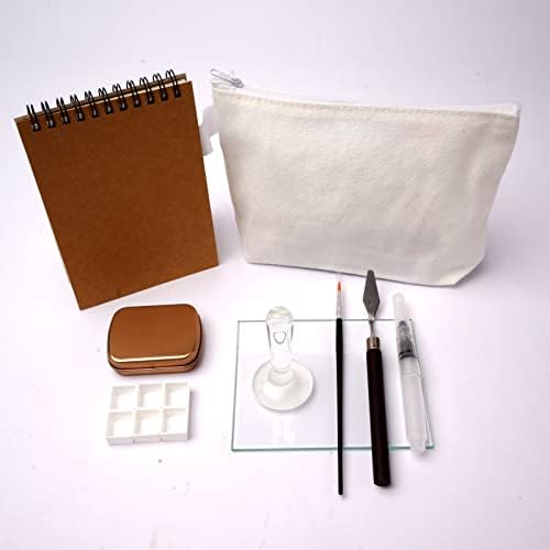 Kit de ferramentas para fazer tinta aquarela do artesão com minúsculos materiais de criação de tinta feitos à mão - placa de vidro de 4,7 * polegadas, multa de vidro de 1,6 polegada e diário de papel