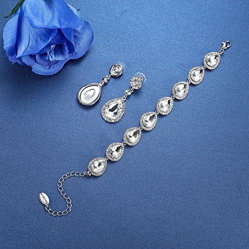 Mecresh Flor Teardrop Brincha e pulseiras de prata/ouro/champanhe Jóias de jóias de noiva para mulheres