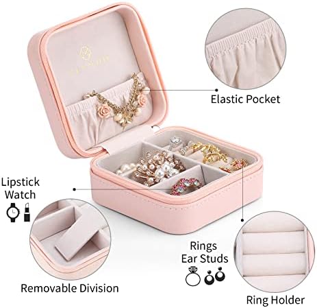 Vlando Macaron Small Jewelry Box, caixa de armazenamento de viagem para anéis e brincos - rosa