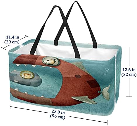 50l Squilhas de compras peixes grandes pequenos dirigíveis caixas de compras colapsíveis Bolsa de mercearia com alças, reutilizável