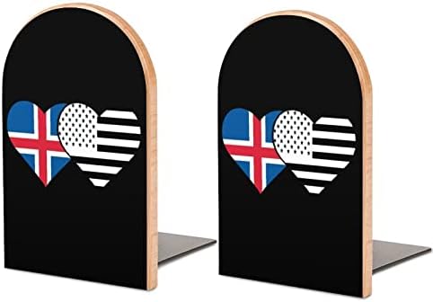 Islândia Flag e American Flag Wood Livros Livros não esquiam Decorativo titular Livro Stop Prateleiras Para livros pesados ​​Revista