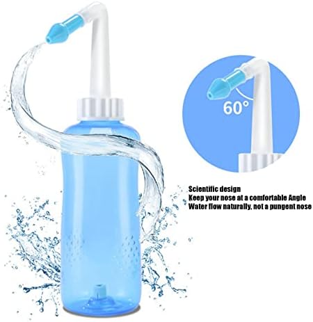 Garrafa de lavagem nasal de 500 ml, garrafa de enxágue sinusal, com 2pcs bocais garrafa de lavagem nasal de lavagem e hidratação para adultos crianças