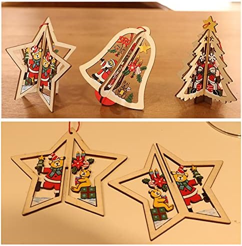 Miã de portas Decorações de Natal Cinco ornamentos de sino de estrela pontiagudas Janela de Natal Janela de madeira pingente