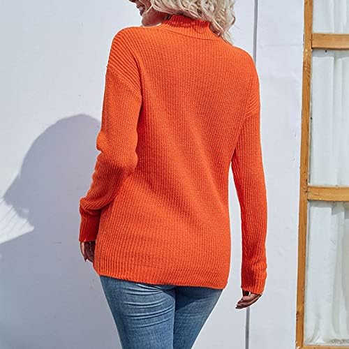 Camiscela de tripulante feminina Cosual Cosual malha de manga comprida Os suéteres ocos pulôver de cor sólida de cor de outono