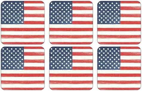 Coastas -russas de coleção de bandeira americana Pimpernel | Conjunto de 6 | Placa com suporte de cortiça | Resistente ao calor e mancha | Coaster de bebidas para proteção de mesa | Mede 4 ”x 4”