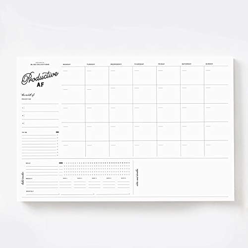 Planejador mensal da Bliss Collections, AF produtivo, calendário de mesa sem data e planejador para organizar e agendar tarefas, rastreador de produtividade, metas, notas e listas de tarefas, 12 x18