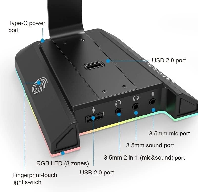 Os fones de ouvido YFQHDD STAND SERRAMENTO DE JOGAMENTO RGB RGB com 2 USB e 3 3,5mm para o Gamer PC Acessórios Desk