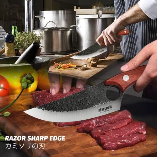 Huusk Mão forjou um pacote de faca com facas portáteis de cozinha para bife e frutas