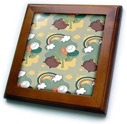 3drose panela fofa de moedas, balões e padrão de arco -íris de St Patrick Day - ladrilhos emoldurados