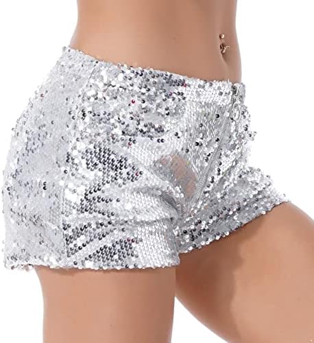 Hedmy Fashion Fashion Side Lace-up Glitter Shorts Dançando Desempenho de Desempenho de Festa curta