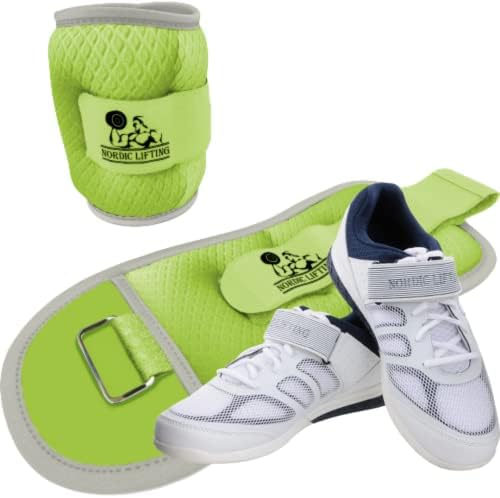 Pesos do pulso do tornozelo 1 lb - pacote verde com sapatos Venja tamanho 12 - branco