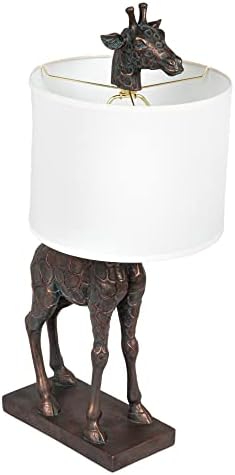 Luminária de mesa de girafa cooperativa criativa com sombra de linho, acabamento de bronze