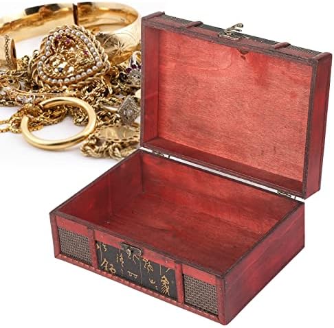 Caixa de jóias retrô, caixa de lembrança pequena vintage de madeira, espaço resistente, economizando baú de tesouro