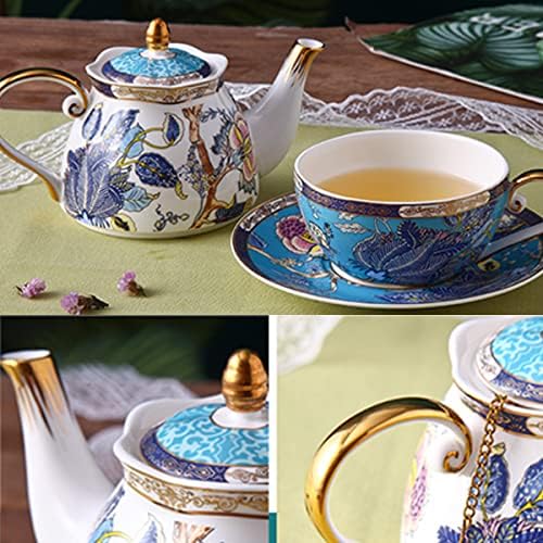 Conjuntos de chá para um, conjunto de chá China Bone, copo de café de bule de 350 ml de bule de 220 ml, borda de ouro artesanal, fundo sem deslizamento, textura suave, bule individual