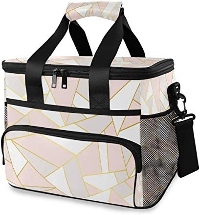 Mnsruu Saco Cooler Bag rosa Gold Rosa Geometria de mármore Almoço Totes de piquenique Recipiente com alça de ombro ajustável